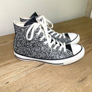 Women's Size 8.5 Black & White Glitter High Top Converse
